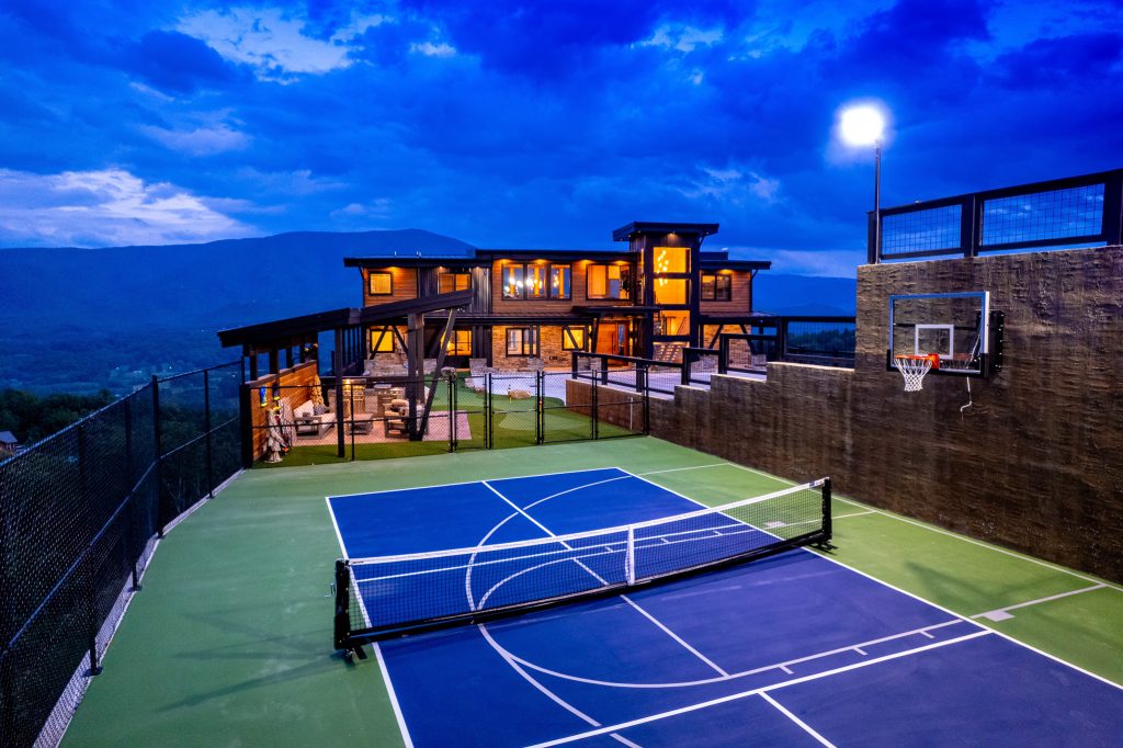 Private sport court with mountain views at a vacation rental in Wears Valley in the Smoky Mountains.